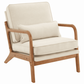 [Same code: 16753613]Oak Armrest Oak Upholstered Single Lounge Chair Indoor Lounge Chair Off-White