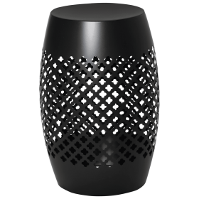 Outsunny 12.5" Steel Outdoor Side Table, Round Hollow Drum Patio End Table, Accent Table for Indoor and Outdoor, Black