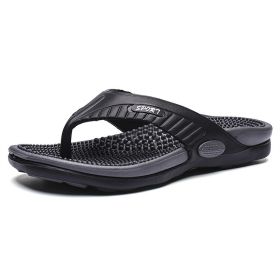 Men's flip-flops; breathable beach shoes; massage soles; men's sandals (colour: Black, size: 45)