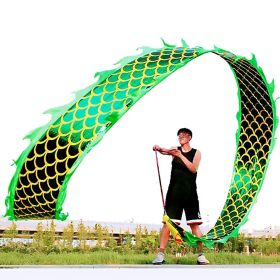DSJUGGLING 3D Dragon Poi with 340g Weighted Ball & 1.1 Meters Swing Rope - Silk Flowy Shaking & Flinging Chinese Golden Dragon Ribbon Streamer + (Color: Golden Green Dragon)